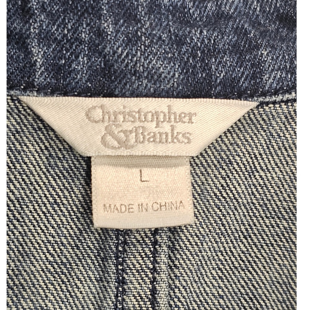 Christopher & Banks‎ Womens Denim Jacket Embroidered Flowers Blue Size L - Picture 4 of 9